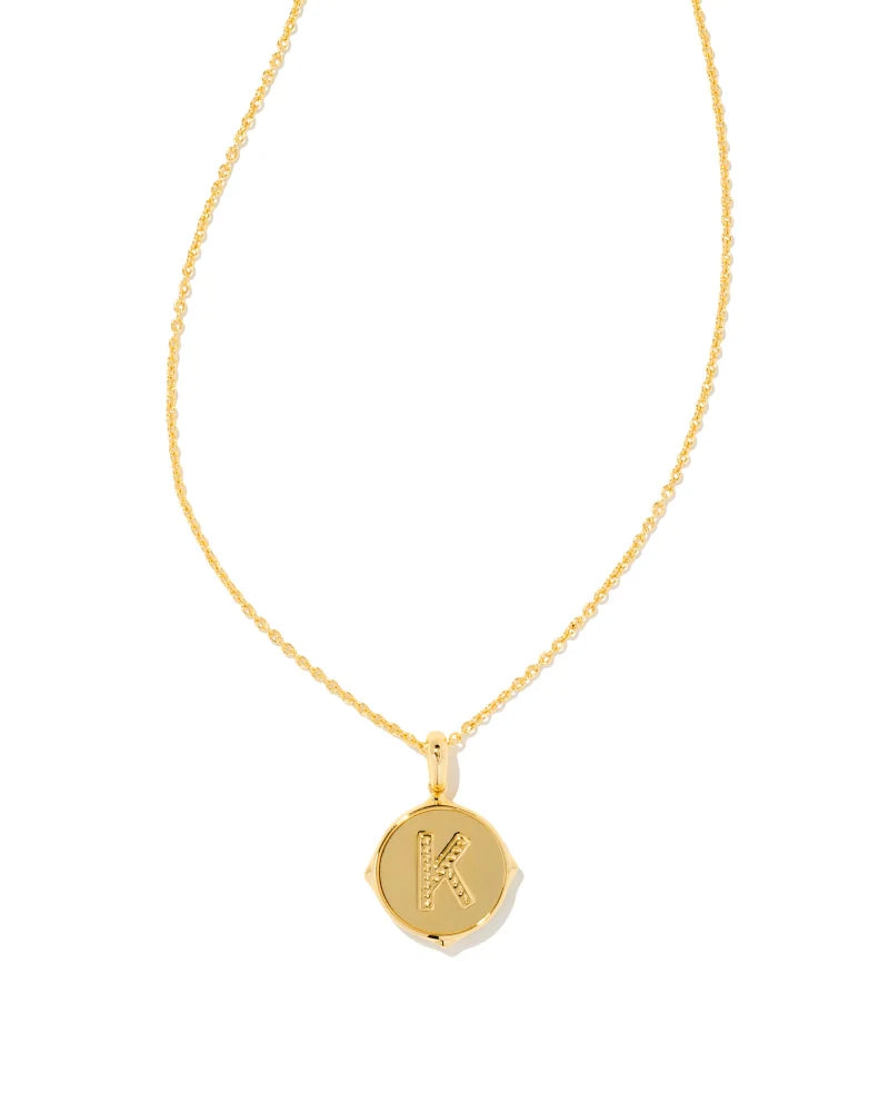 Letter K Gold Disc Reversible Pendant Necklace in Iridescent Abalone