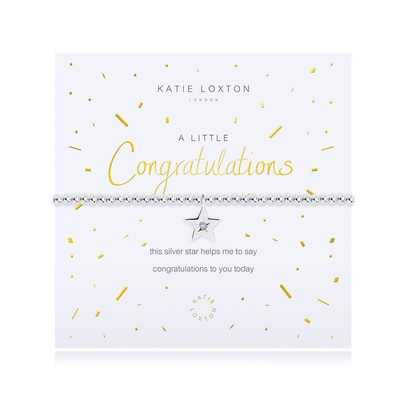 Silver-plated stretch bead A Little Congratulations bracelet with silver star charm and single crystal in center