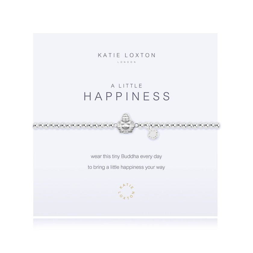 Silver-plated stretch bead A Little Happiness bracelet with silver buddha charm
