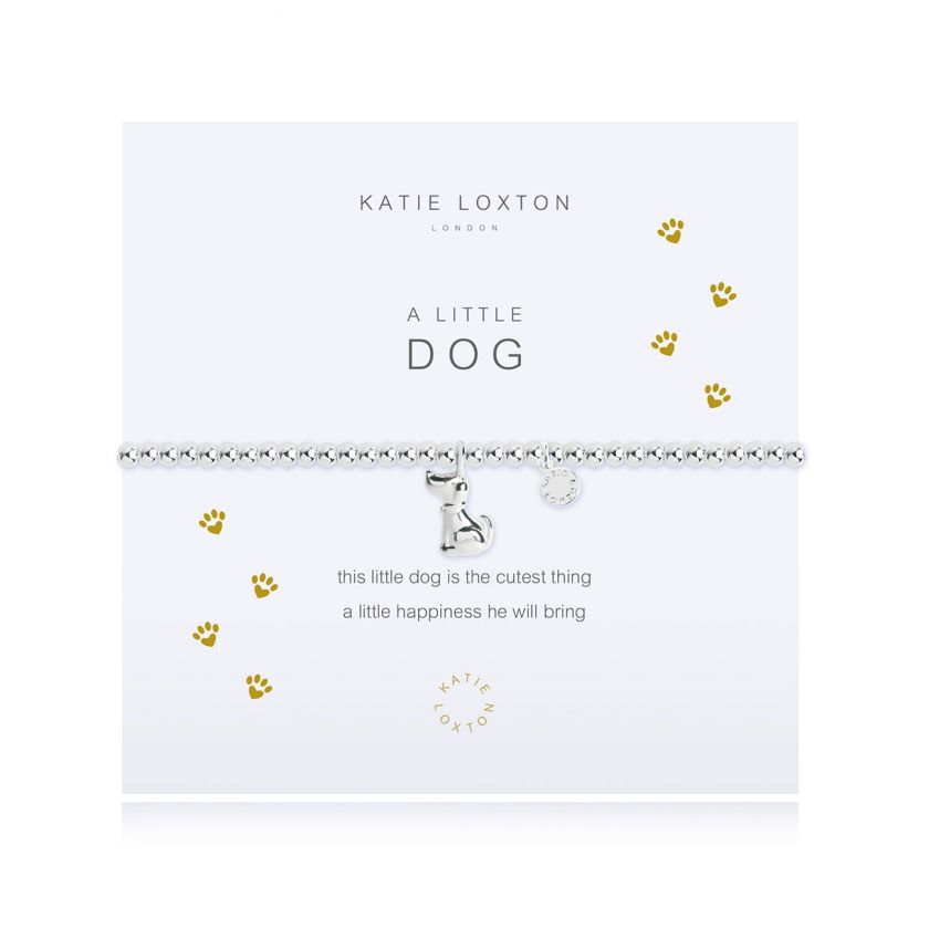 Silver-plated stretch bead A Little Dog bracelet with silver dog charm