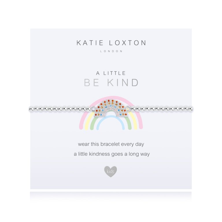 Silver-plated stretch bead Kids' a little Be Kind Bracelet with red, yellow and blue jeweled rainbow charm