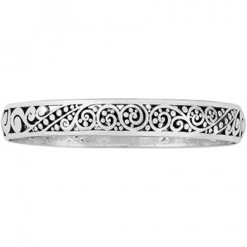 Brighton Love Affair Bangle, slim bangle with delicate sculpted scrolls looks beautiful when stacked in multiples or worn on its own. Width: 7/16" Diameter: 2 3/4" Finish: Silver plated. Shop at The Painted Cottage in Edgewater MD.