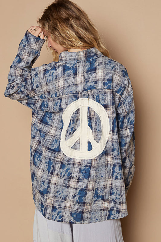 Peace Patch Button Down - Blue Multi POL CLOTHING Womens Apparel 0142155_uwt223_800