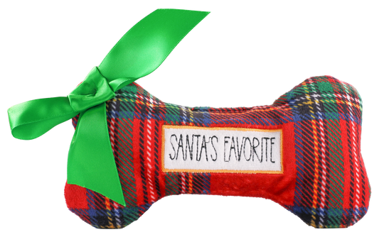 SS Santa's Favorite Plaid Bone Dog Toy Simply Southern Pet Friendly 0224-PET-TOY-PLAIDBONE