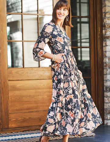 Maisie Midi Dress - 1859 Lighthouse Starry Floral Slate