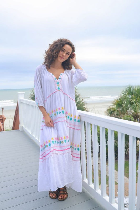 SS Embroidered Maxi Dress - White