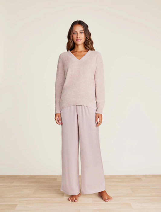 CozyChic Lite V-Neck Seamed Pullover - Pink Clay