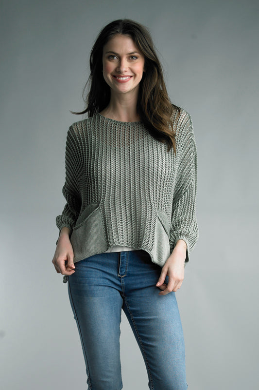 Crochet Top With Pockets - Olive