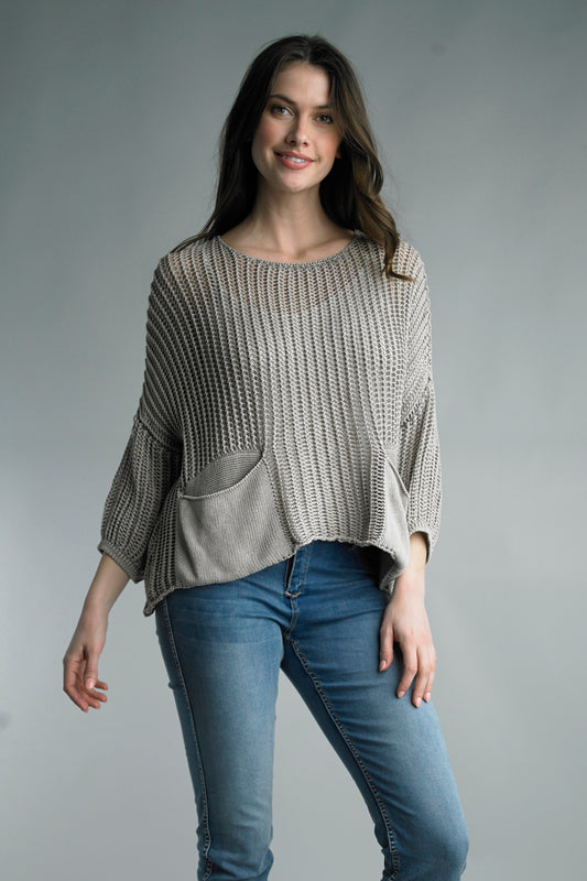 Crochet Top with Pockets - Taupe