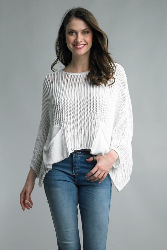 Crochet Top with Pockets - White