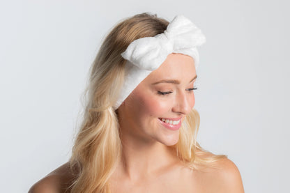 Plush Bow Headband - White