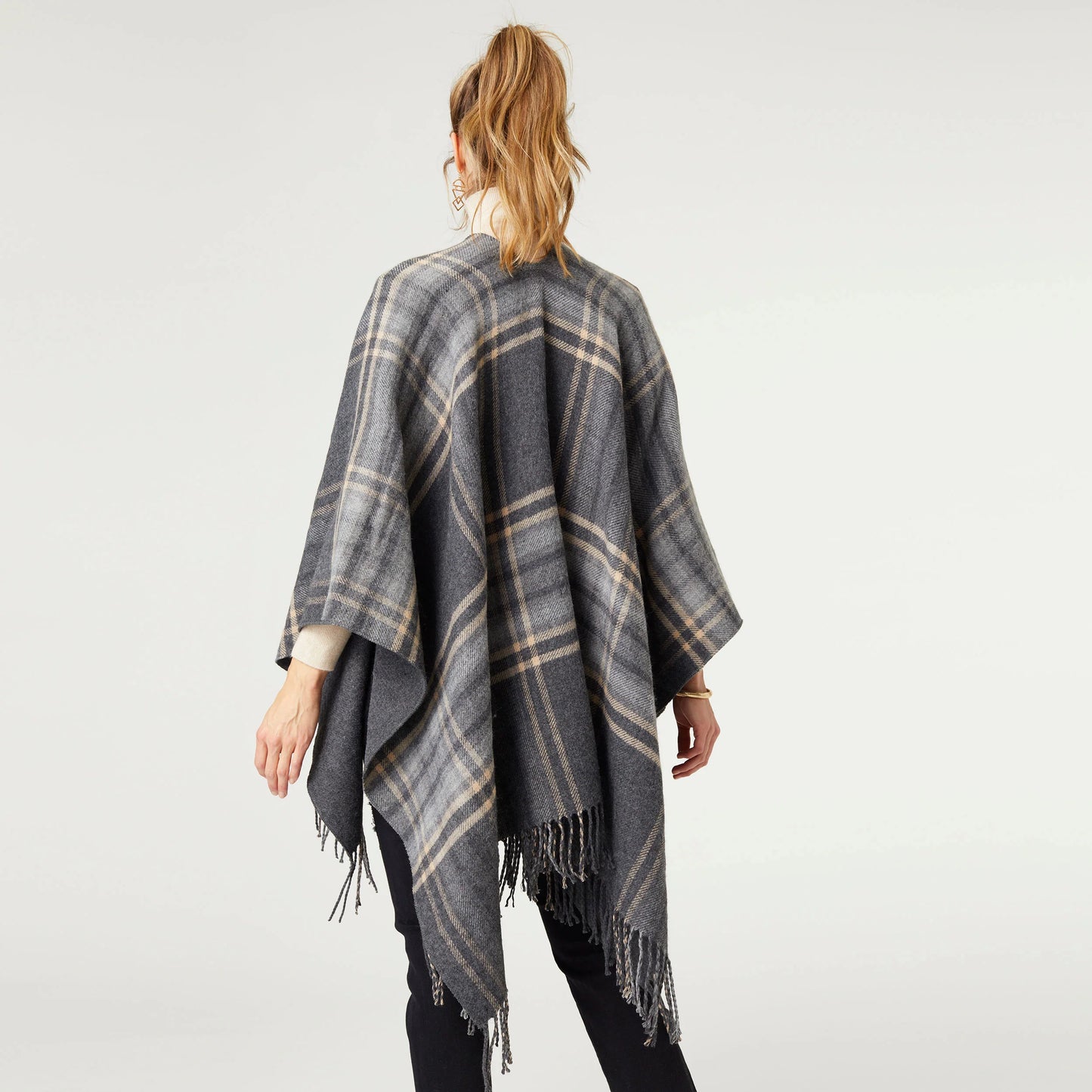 Fireside Plaid Cardigan with Fringe - Grey Plaid Coco & Carmen Womens Apparel 2439179A_2