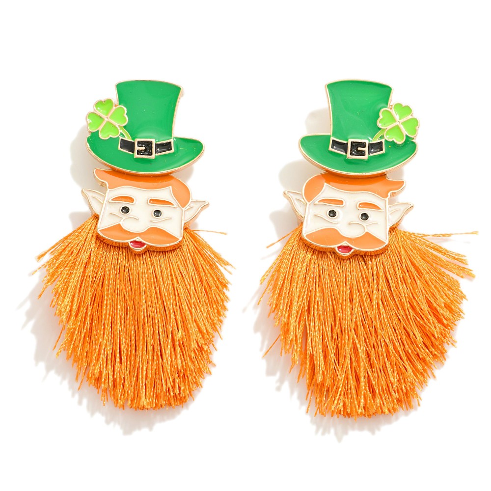 St. Patrick's Day Leprechaun Drop Earring With String Beard Detail
