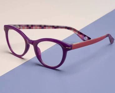 Daphne - Purple/Coral Check +2.00 Peepers Eyewear 3392_Daphne-PurpleCoralCheck_FL_Web