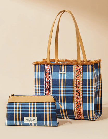 Fringe Box Tote Kalalanta Plaid Navy SPARTINA Bags 392947n