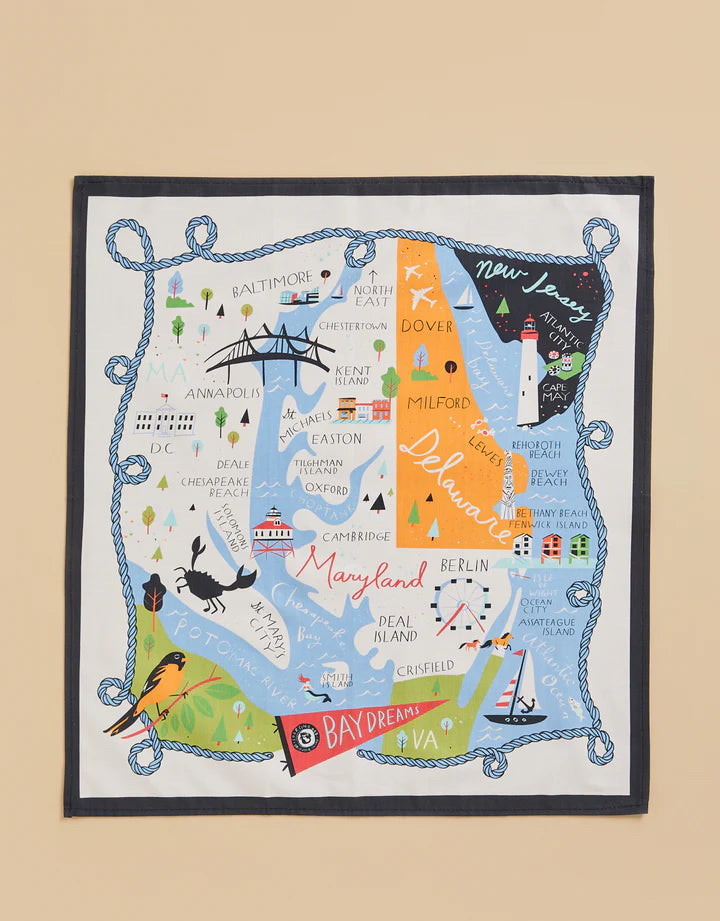 maryland illustrated map tea towel, cute gift ideas, home decor shop the painted cottage edgewater boutique store