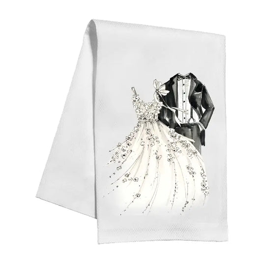 Handpainted Wedding Attire Kitchen Towel