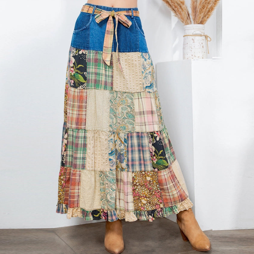 Western Boho Chic Patchwork Belted Skirt Young Threads Womens Apparel 53bbdf9410f3b827b7f6619f2f38ea98ccdbc5eea879a1e1b1575e6fd6d38b9b