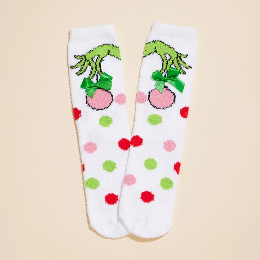 Grinch Christmas Fuzzy Socks Assorted Pack of 4 Lilla Haven Holiday 554bc7b68b6908348292a27da8331e132382f20e79dca75f31ecfb202a42fc43