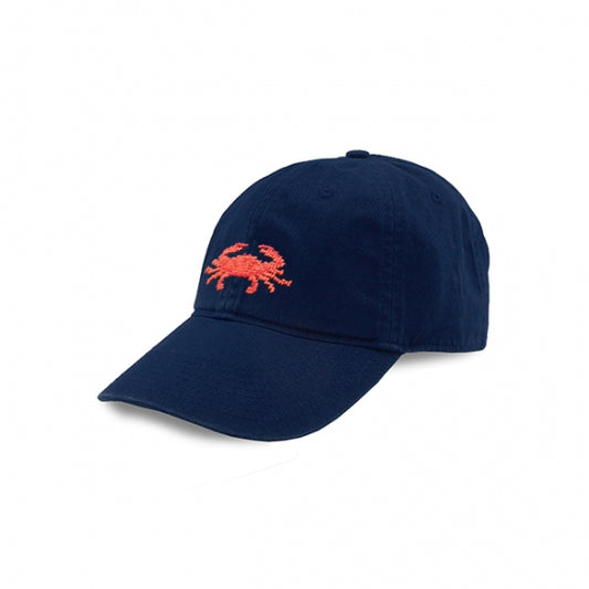 Coral Crab Needlepoint Hat (Navy)