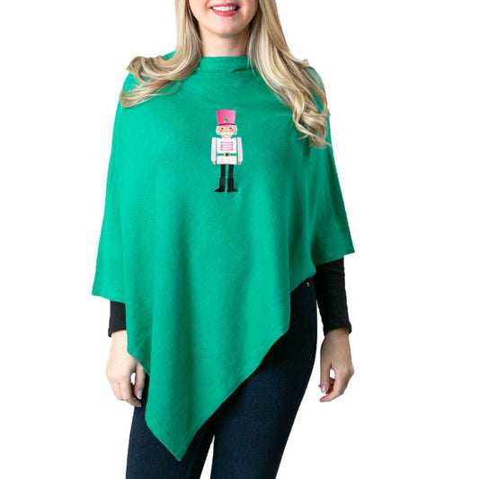 Holly Poncho - Green with Cable Knit Nutcracker