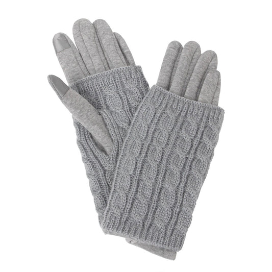 Knit Overlay Touchscreen Gloves - Grey