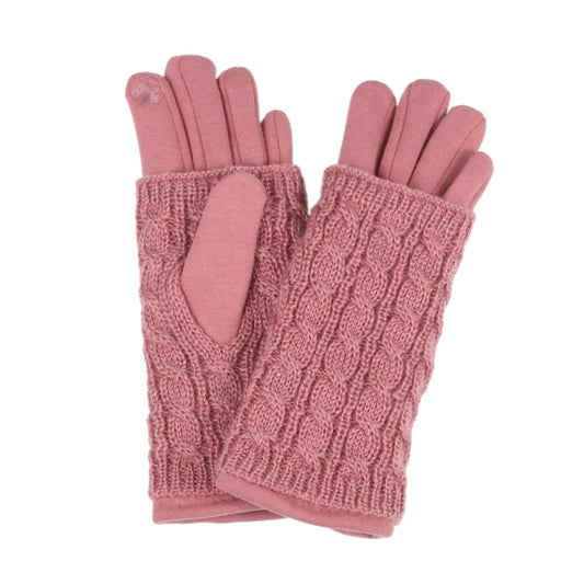 Knit Overlay Touchscreen Gloves - Pink