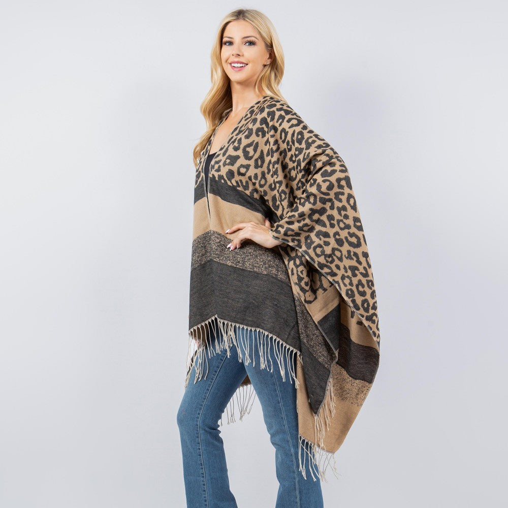 Soft Knit Leopard Print Kimono - Brown