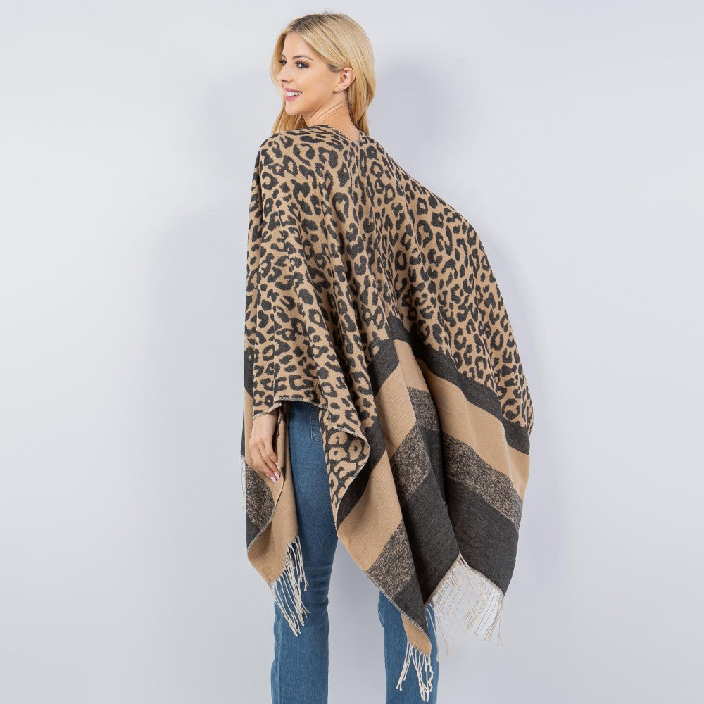 Soft Knit Leopard Print Kimono - Brown