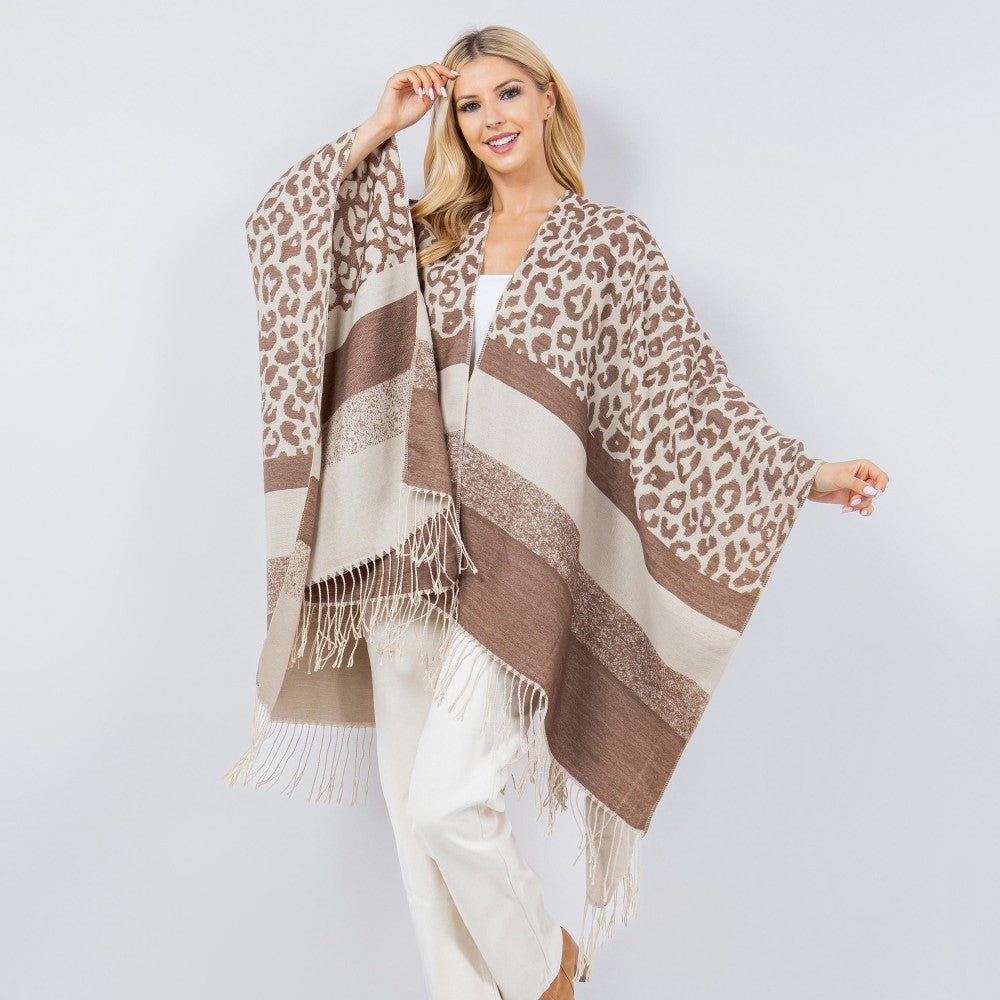 Soft Knit Leopard Print Kimono - Khaki