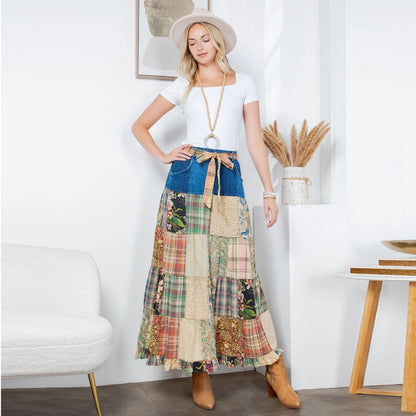 Western Boho Chic Patchwork Belted Skirt Young Threads Womens Apparel 77c52d45fcdf56317f5bbe12cb4dd30e9b7a9d997108be9396d1af85628b1887