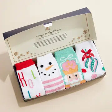 Whimsical Christmas Fuzzy Socks Assorted Pack of 4 Lilla Haven Holiday 7d278691ca25909f16cfeaeed13ed8543a80822c25607b1cb792596c5bf6aba2