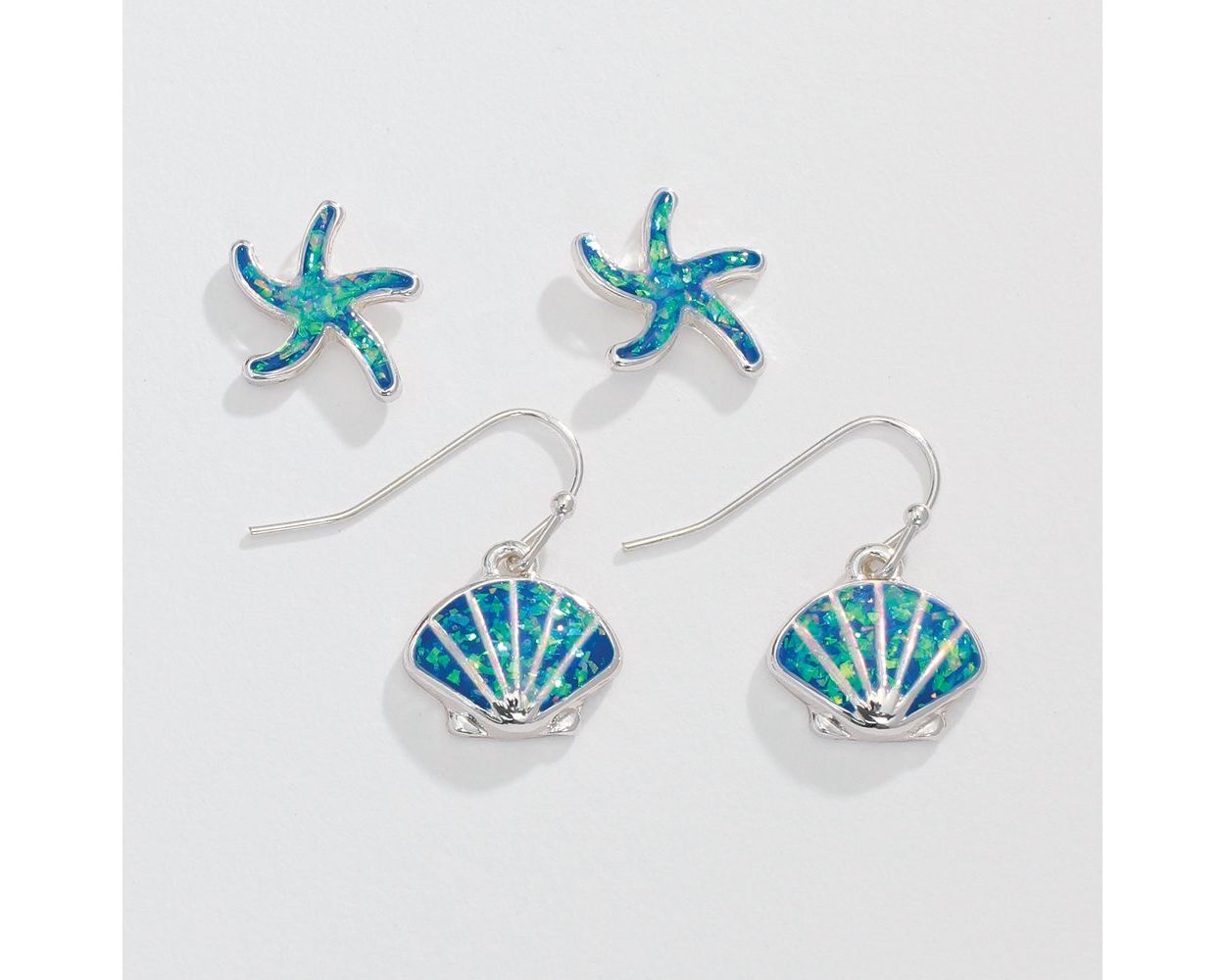 Blue Glitter Sea Life Duo Earrings Periwinkle Jewelry 8101010_2024