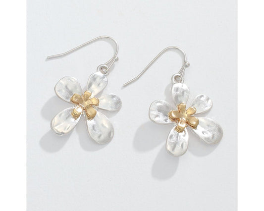 Two-toned Hammered Flower Earring