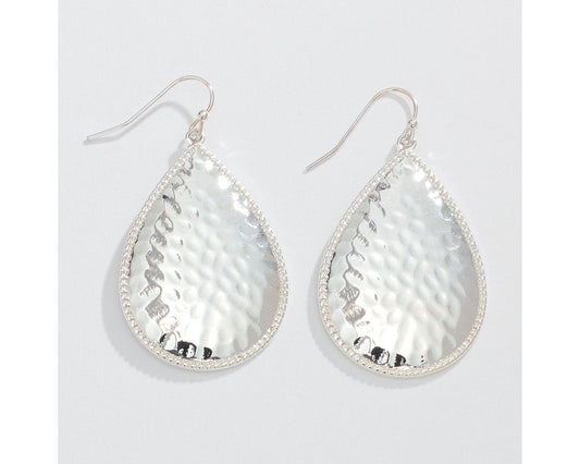 Hammered & Polished Silver Teardrop Earring