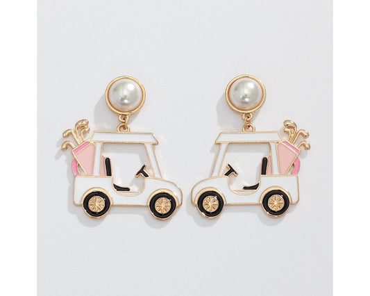 Enamel Golf Cart w/ Pearl Earring