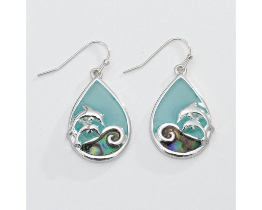 Dolphin Scene With Abalone Earring