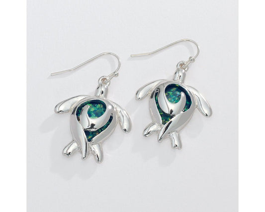 Silver Turtles With Glitter Inlay Earring