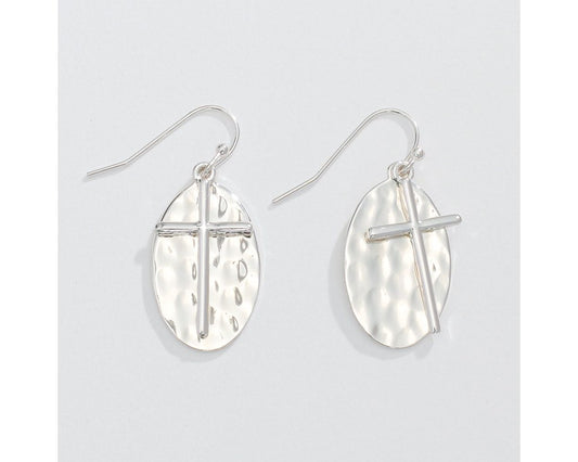 Crosses Over Hammered Silver Earring