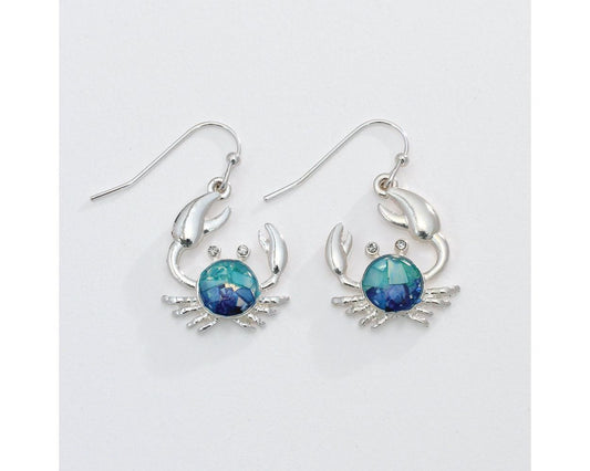 Silver Crab With Blue & Aqua Shell Earring