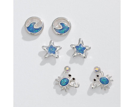 Coastal Trio With Blue Glitter Earrings