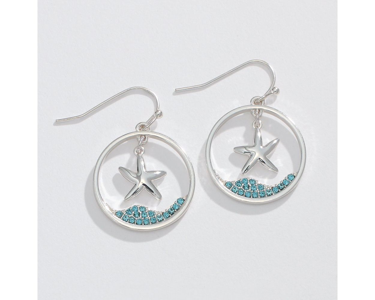 Silver Starfish w/ Aqua Crystals Earring Periwinkle Jewelry 8102591_sum2024