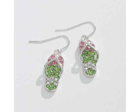 Pink & Green Crystal Flip Flop Earring