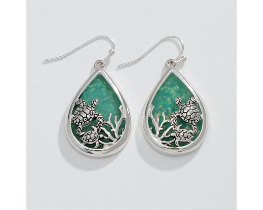Shimmering Sea Glass With Turtles Earring