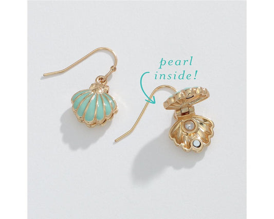 Mint Shell With Surprise Pearl Earring