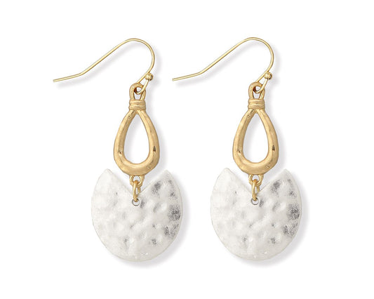 Unique Two-Tone Hammered Drop Earring