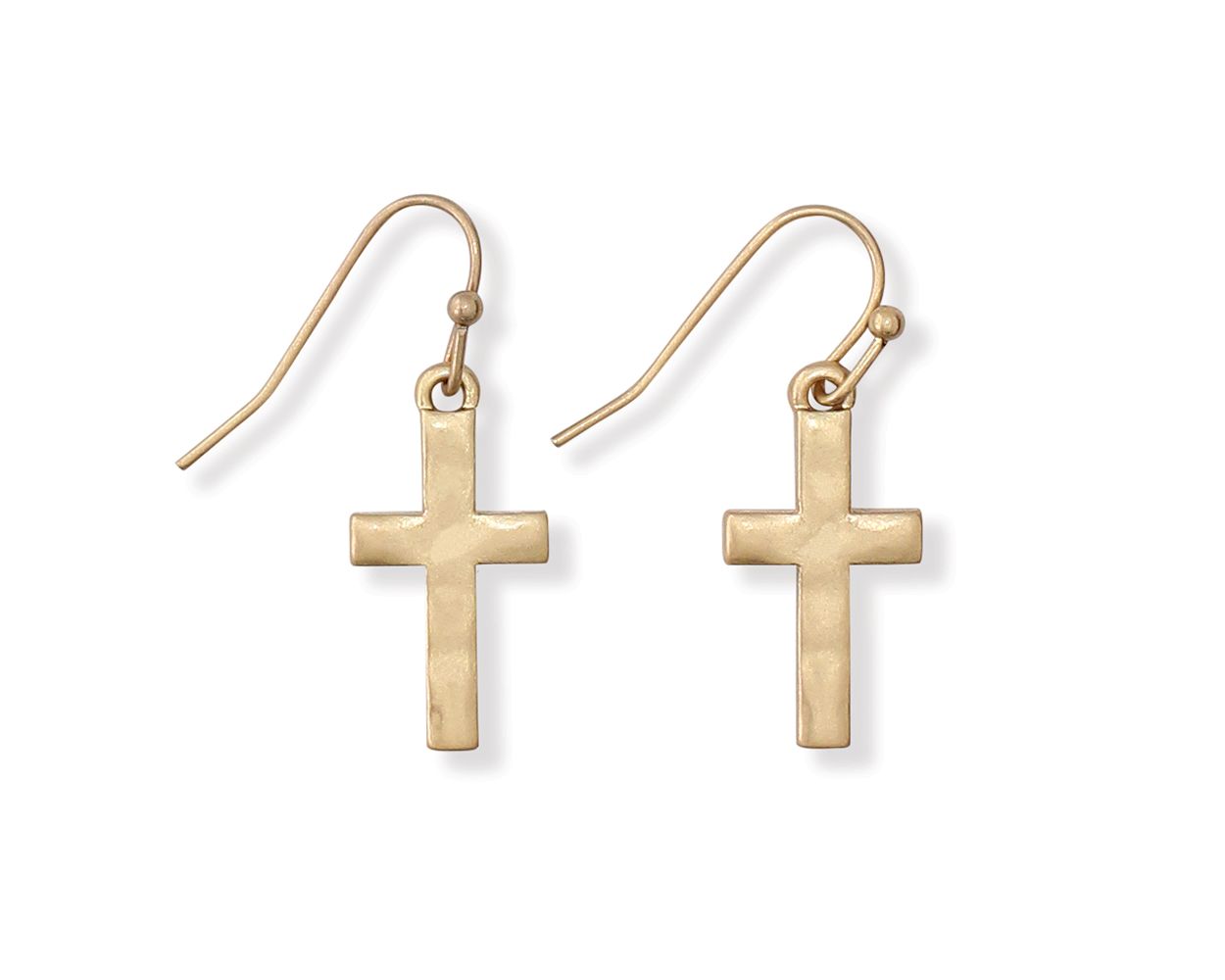 Gold Hammered Cross Earring