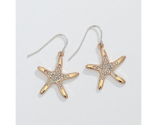 Polished Gold Crystal Starfish Earring