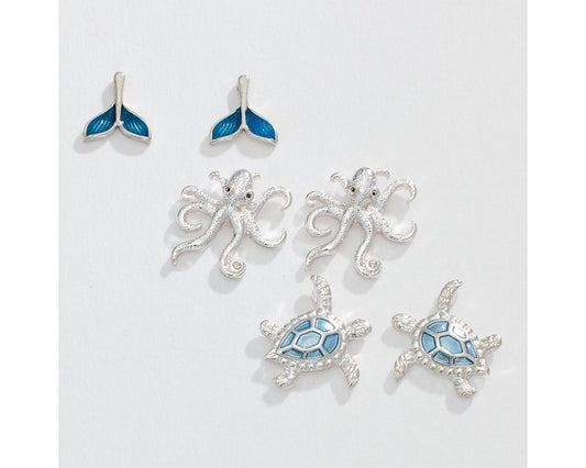 Shades Of Blue Sea Life Trio Earrings