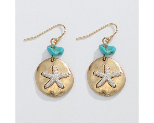 Two-tone Starfish With Turquoise Earring